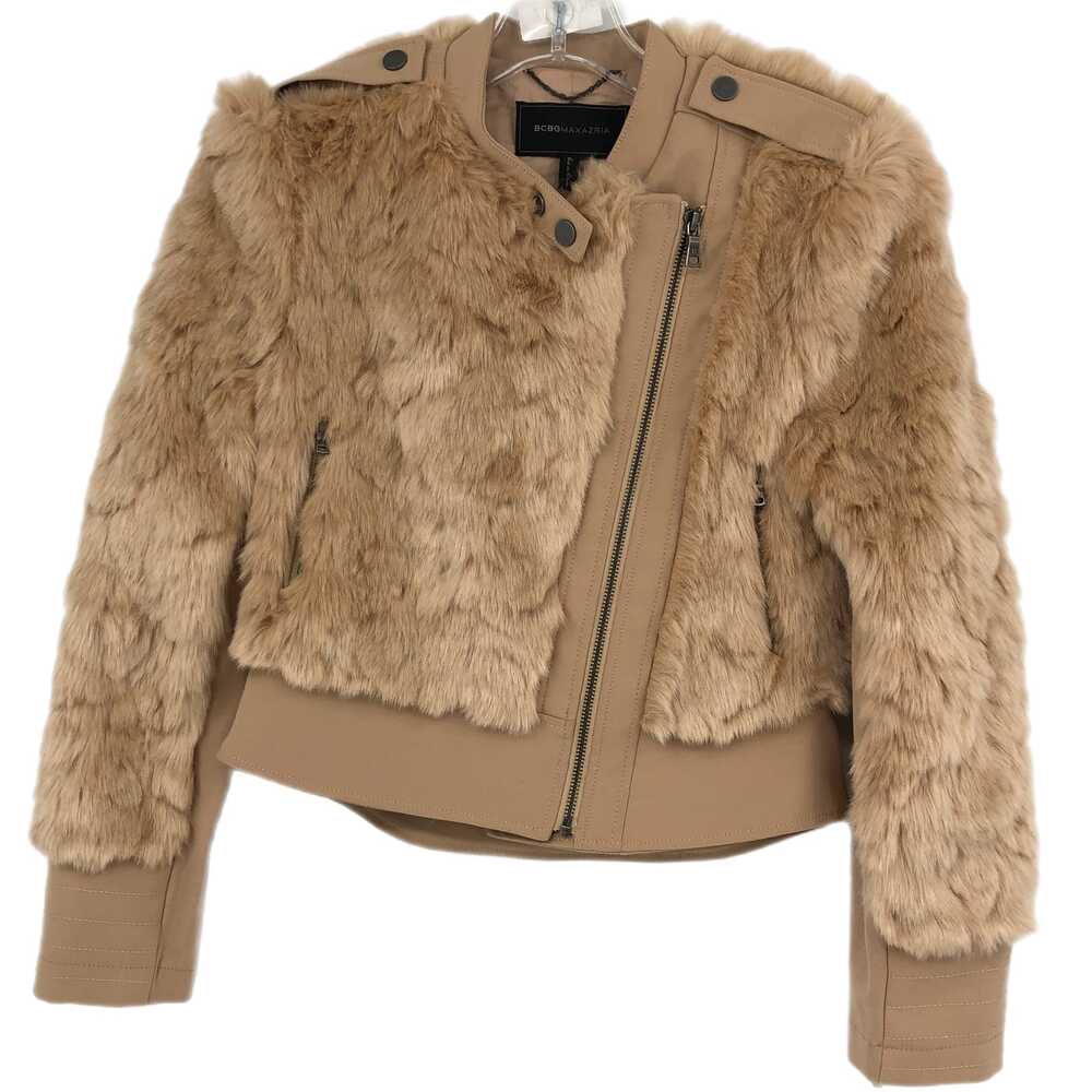 BCBGMaxAzria Tan Beige Teddy Jacket Short Zip Long Sleeve | Womens XS